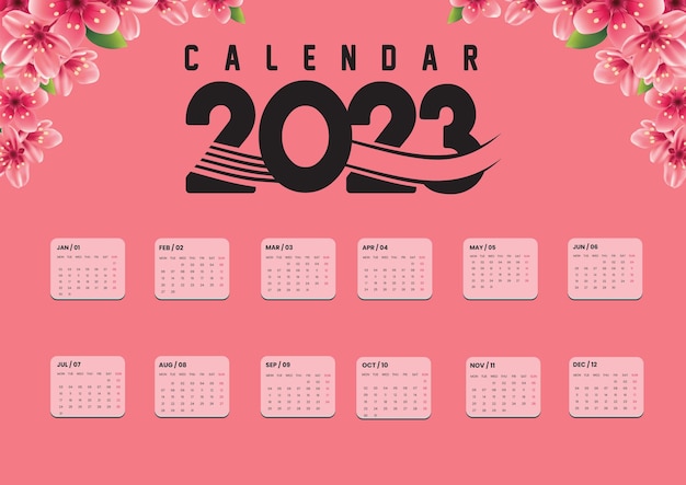 Vecteur modèle de calendrier de conception moderne 2023