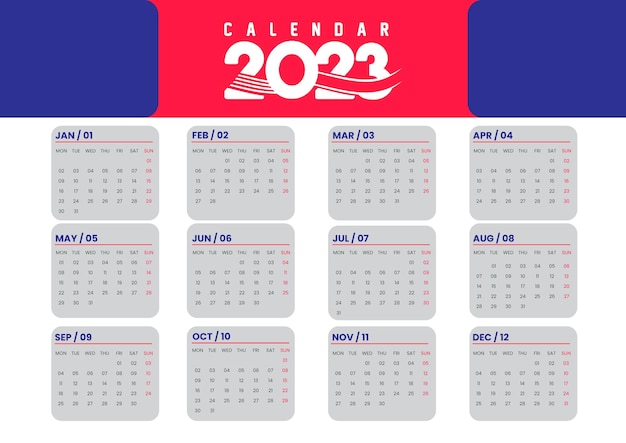 Modèle De Calendrier De Conception Moderne 2023