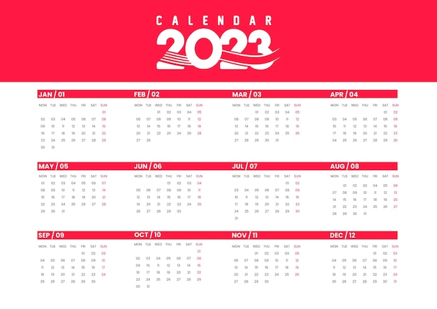 Vecteur modèle de calendrier de conception moderne 2023