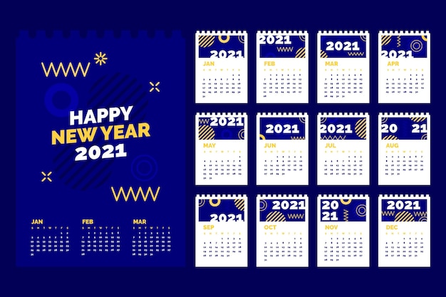 Modèle De Calendrier Design Plat Nouvel An 2021