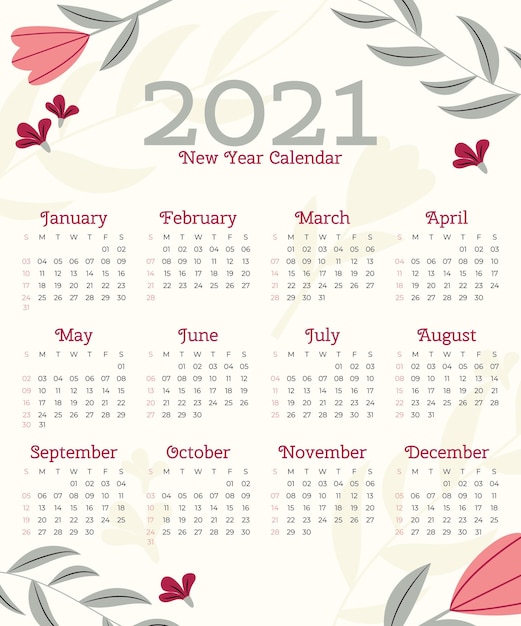 Vecteur modèle de calendrier design plat nouvel an 2021