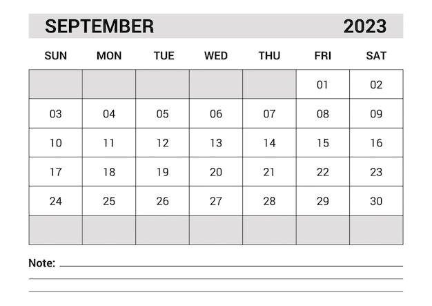 Modèle De Calendrier D'entreprise A4 Mois De Planification Septembre 2023