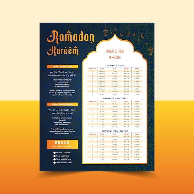 Modèle De Calendrier Iftar Du Calendrier Du Ramadan Vecteur Premium