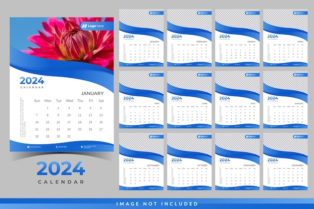 modèle de calendrier mensuel de 2024 calendrier mural avec un design moderne