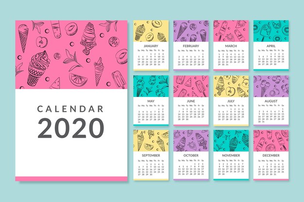 Modèle De Calendrier Mensuel Coloré 2020