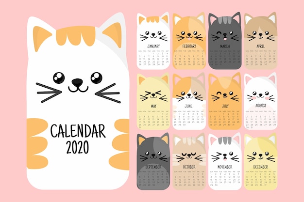 Vecteur modèle de calendrier mignon 2020