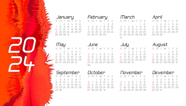 Vecteur le modèle de calendrier moderne du nouvel an 2024 organise un vecteur d'événements quotidiens