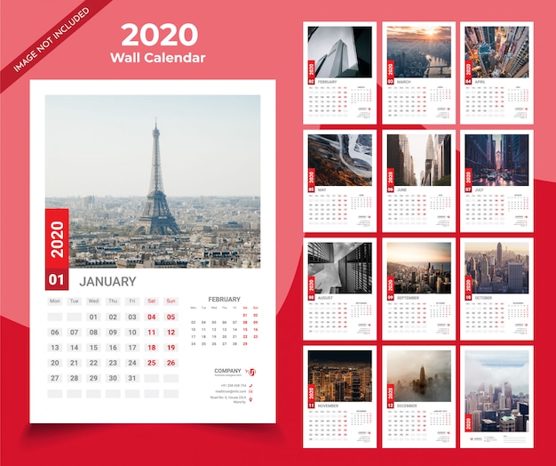 Modèle de calendrier mural 2020