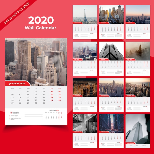 Modèle de calendrier mural 2020