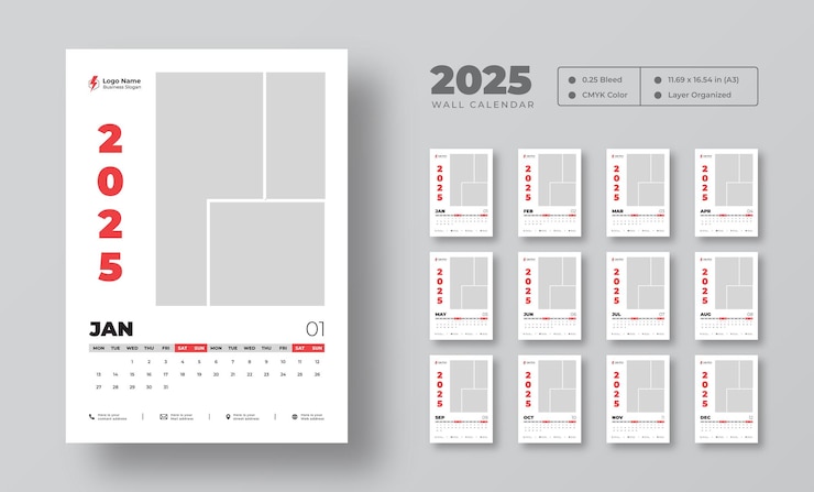 Vecteur modèle de calendrier mural 2025 planificateur d'horaires de calendrier de mural d'affaires d'entreprise