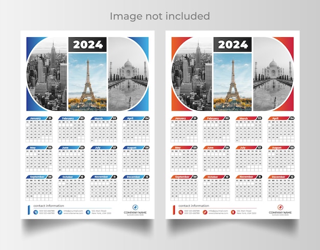 Vecteur modèle de calendrier mural pour 2024