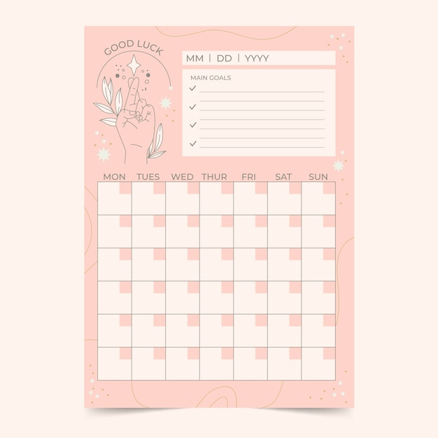 Modèle de calendrier de planificateur mensuel 2023 dessiné à la main