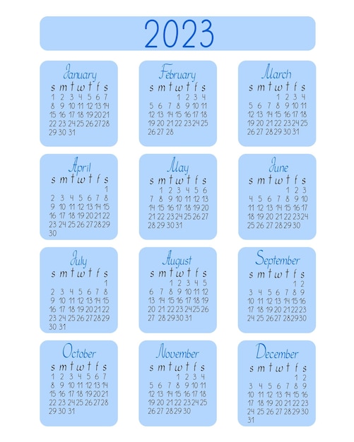 Vecteur modèle de calendrier pour l'année 2023 dans un style minimaliste simple, fond coloré