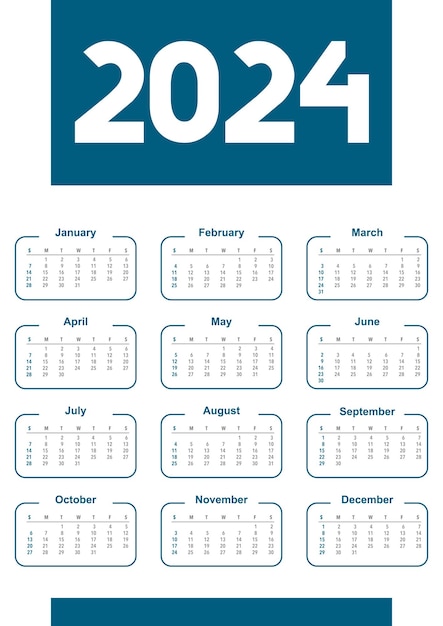 Vecteur modèle de calendrier pour l'année 2024 calendrier d'entreprise simple format a3 la semaine commence le dimanche