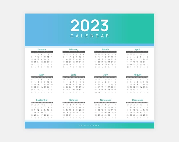 modèle de calendrier propre du nouvel an 2023