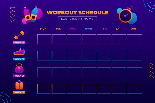 Vecteur modèle de calendrier de routine d'entraînement dégradé