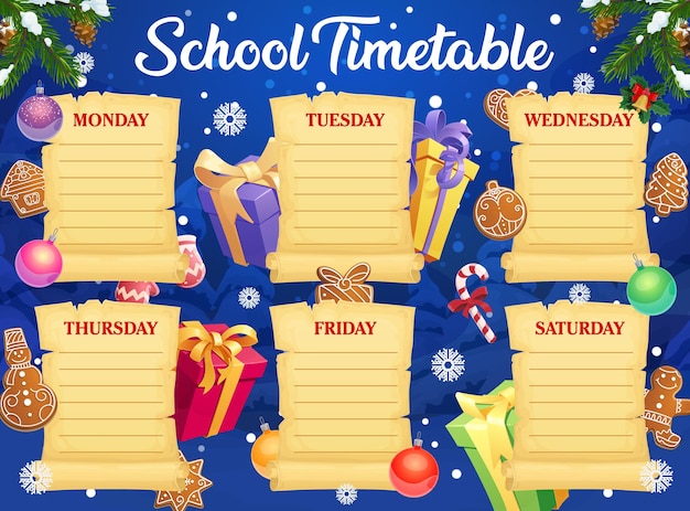 Vecteur modèle de calendrier scolaire pour les vacances de noël