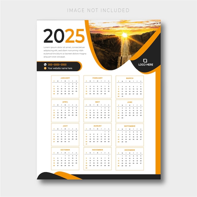 Modèle de calendrier simple pour l'année nouvelle 2025 pour les événements et les affaires