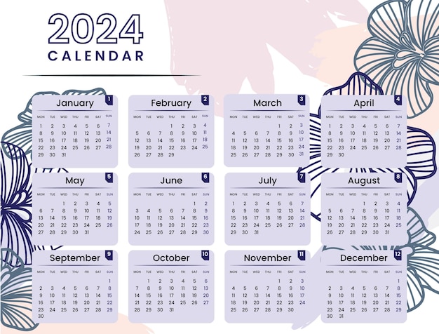 Vecteur modèle de calendrier vectoriel 2024