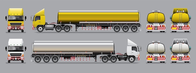 Modèle De Camion-citerne Semi-remorque Ton Jaune Et Blanc.