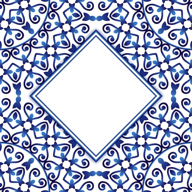 Vecteur modèle de carreaux de céramique avec ornement aquarelle motifs arabes indiens islamiques modèle d'invitation de mariage fond ethnique bohème en porcelaine