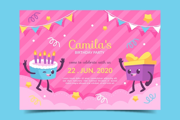 Modèle De Carte D'anniversaire Mignon Pour Enfants