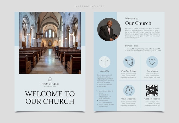 modèle de carte de bienvenue de l'église église chrétienne modèle de carte d'accueil en vecteur EPS