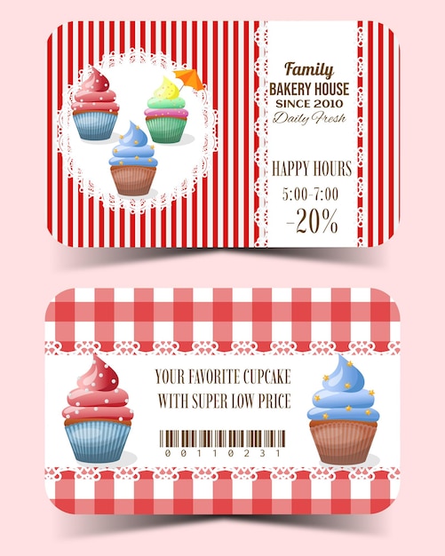 Vecteur modèle de carte de cupcake de boulangerie sucrée dans une illustration vectorielle