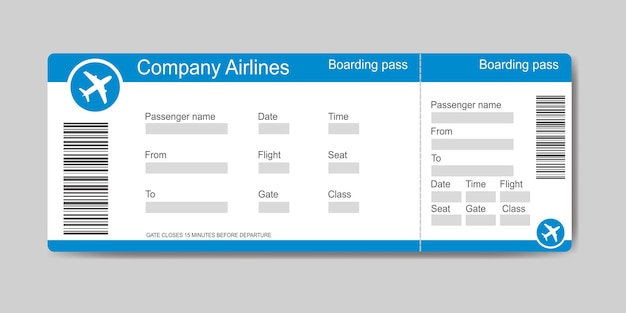 Modèle de carte d'embarquement billet d'avion place vide pour illustration vectorielle plane texte