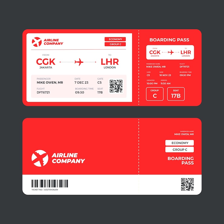 Vecteur modèle de carte d’embarquement plat