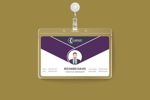 Modèle de carte d'identité de bureau horizontal minimaliste violet