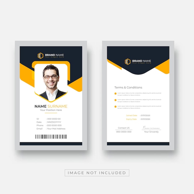 Vecteur modèle de carte d'identité d'employé d'entreprise moderne et créatif avec une forme abstraite jaune