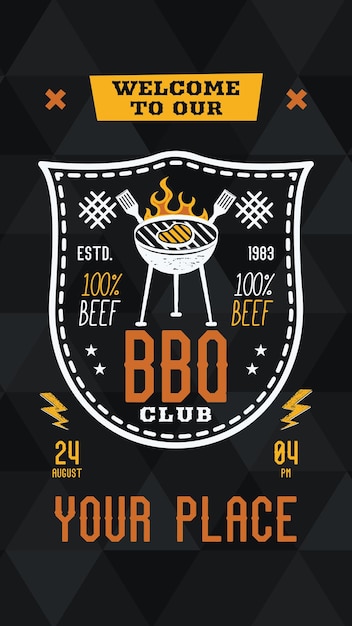 Modèle De Carte D'invitation Au Club De Barbecue Carte Carrée De Barbecue Pour Les Histoires De Marketing Sur Les Médias Sociaux Conception De Poste De Barbecue Dépliant D'affiche Vectorielle De Stock