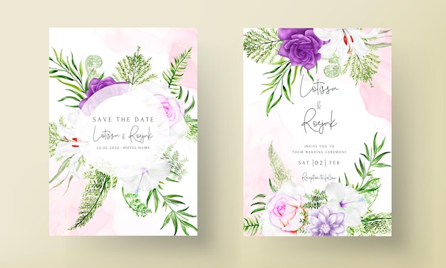 Modèle De Carte D'invitation Avec De Belles Fleurs Violettes