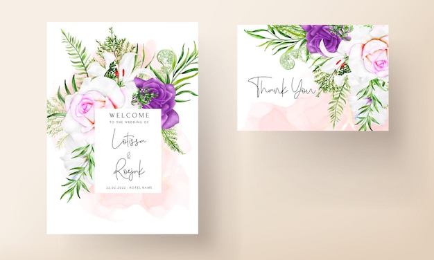 Modèle De Carte D'invitation Avec De Belles Fleurs Violettes