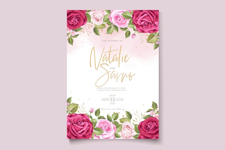 Vecteur modèle de carte d'invitation de belles roses rouges dessinées à la main