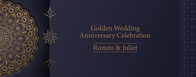 Vecteur modèle de carte d'invitation de célébration d'anniversaire de mariage de mandala doré
