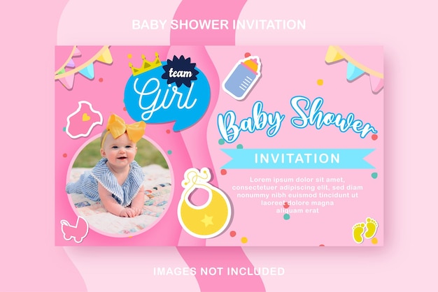 Modèle de carte d'invitation de douche de bébé fille