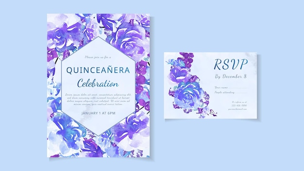 Modèle De Carte D'invitation De Flyer Floral De Célébration D'anniversaire De Quinceanera