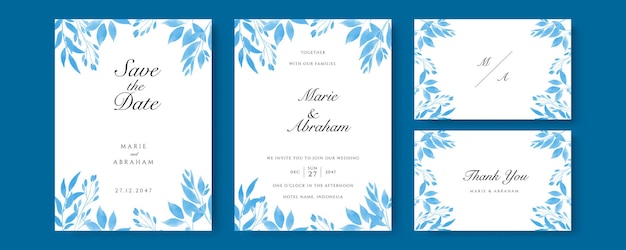 Modèle De Carte D'invitation De Mariage Aquarelle Bleu Serti De Paillettes D'or Et Décoration De Ligne. Abstrait Enregistrer La Date, Invitation, Carte De Voeux, Vecteur Polyvalent