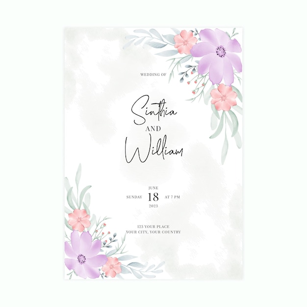 Modèle De Carte D'invitation De Mariage Aquarelle élégante