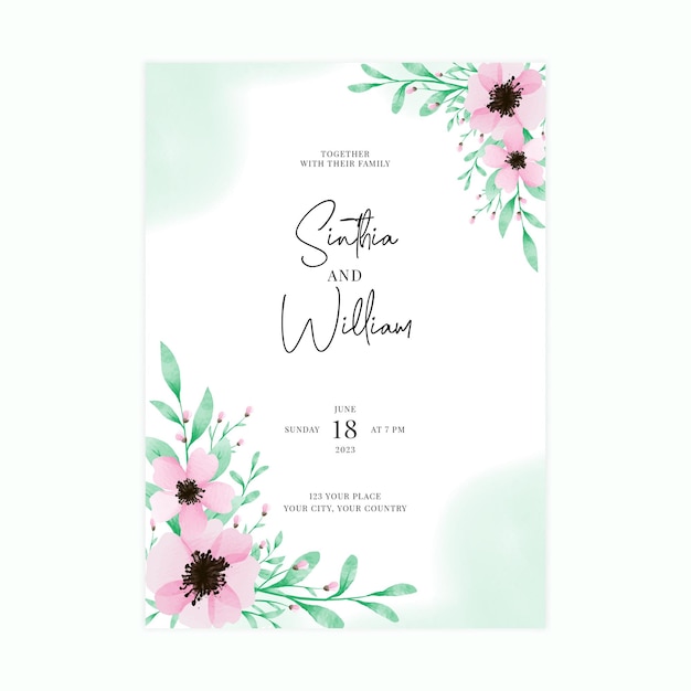 Modèle De Carte D'invitation De Mariage Aquarelle élégante