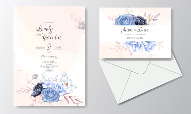 Modèle De Carte D'invitation De Mariage Aquarelle Avec Une Fleur Et Des Feuilles