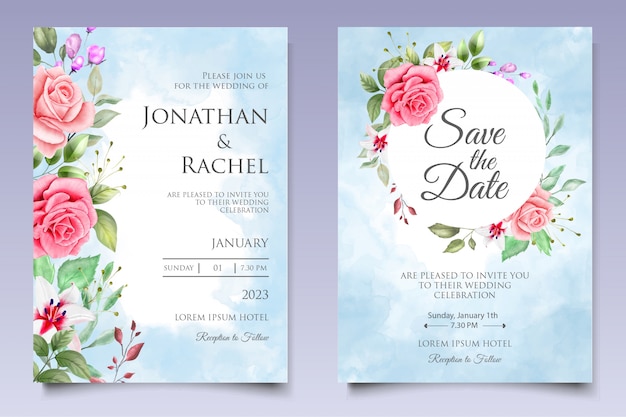 Modèle De Carte D'invitation De Mariage Aquarelle Floral Et Feuilles