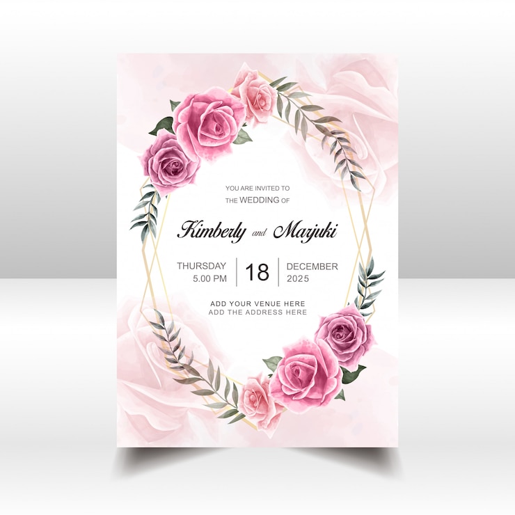 Vecteur modèle de carte d&#39;invitation de mariage avec aquarelle florale