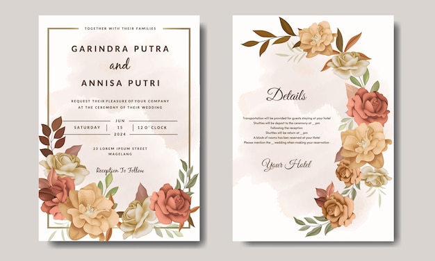 Modèle De Carte D'invitation De Mariage Beau Cadre Floral Automne