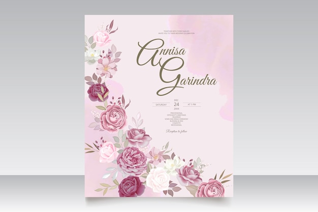 Vecteur modèle de carte d'invitation de mariage beau cadre floral rose romantique vecteur premium