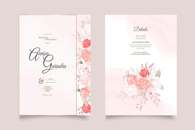 Vecteur modèle de carte d'invitation de mariage beau cadre floral vecteur premium