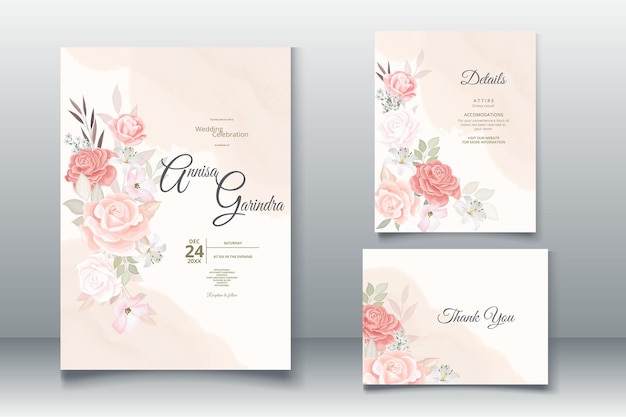 Modèle De Carte D'invitation De Mariage Beau Cadre Floral Vecteur Premium