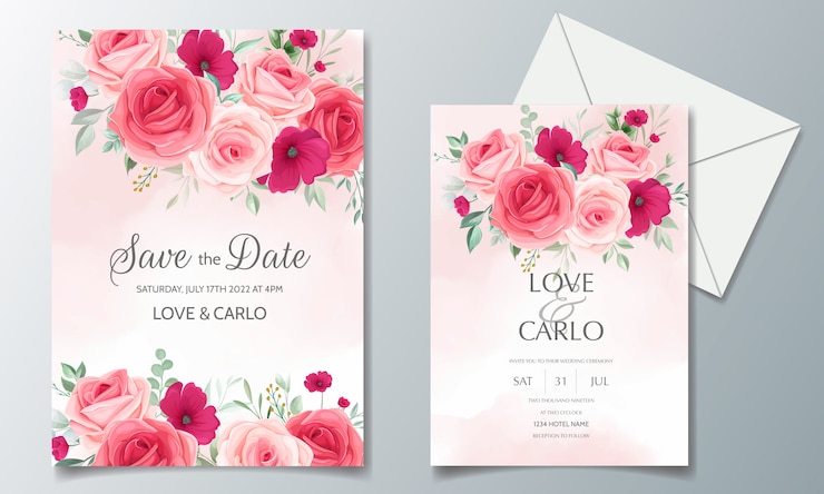 Vecteur modèle de carte d'invitation de mariage belle couronne florale